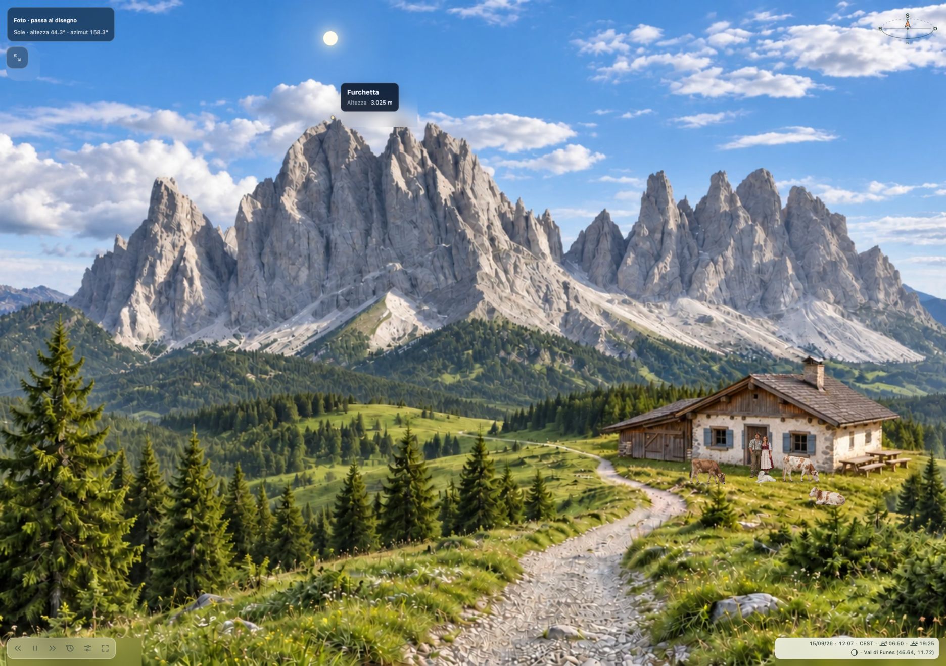 Tooltip informativo di una cima montuosa